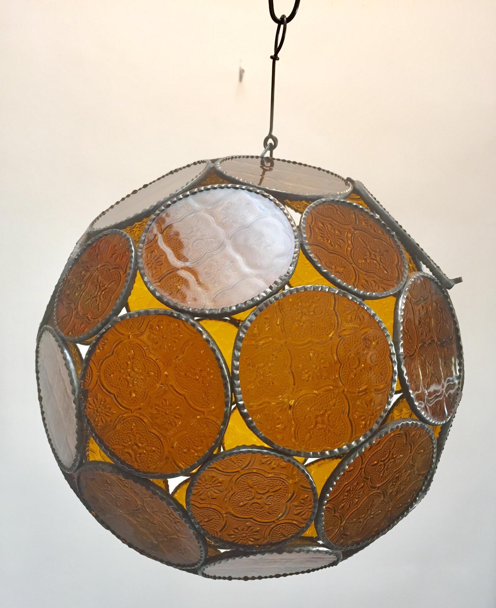 Handcrafted Moroccan Moorish Amber Glass Lantern or Orb Pendant 13