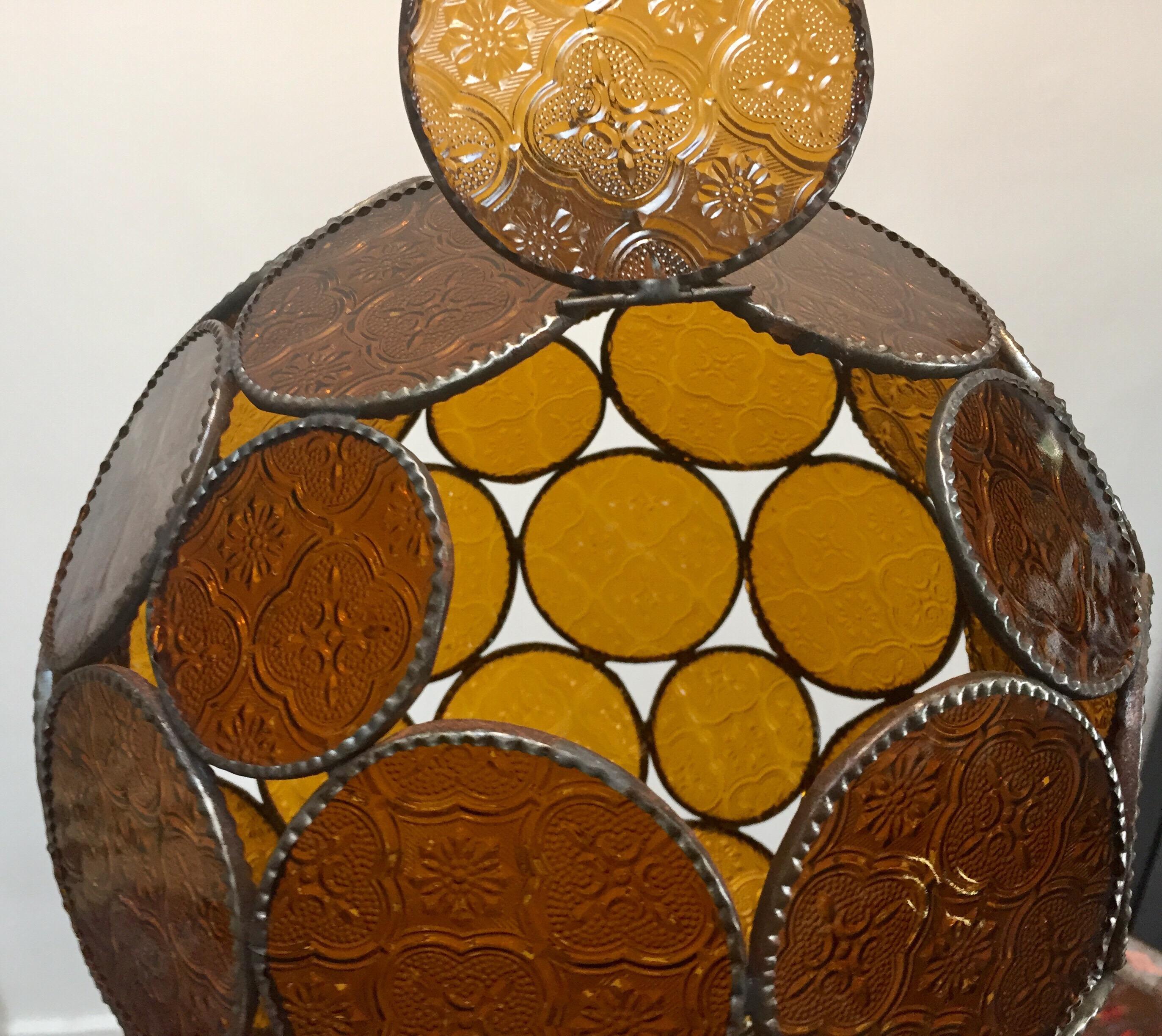 Handcrafted Moroccan Moorish Amber Glass Lantern or Orb Pendant In Good Condition In North Hollywood, CA