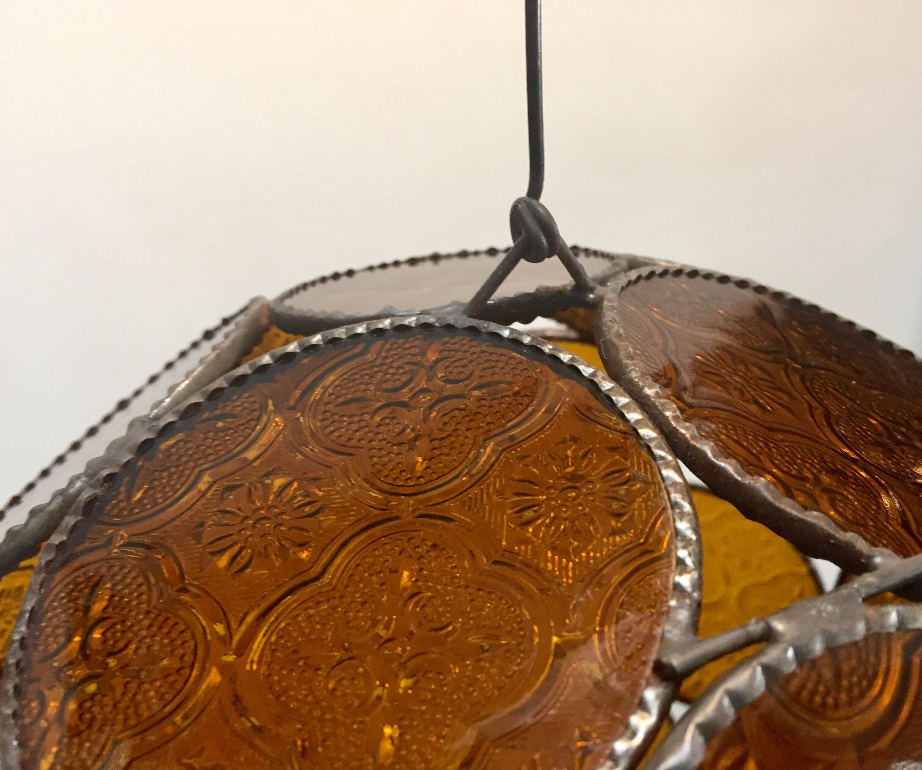 20th Century Handcrafted Moroccan Moorish Amber Glass Lantern or Orb Pendant