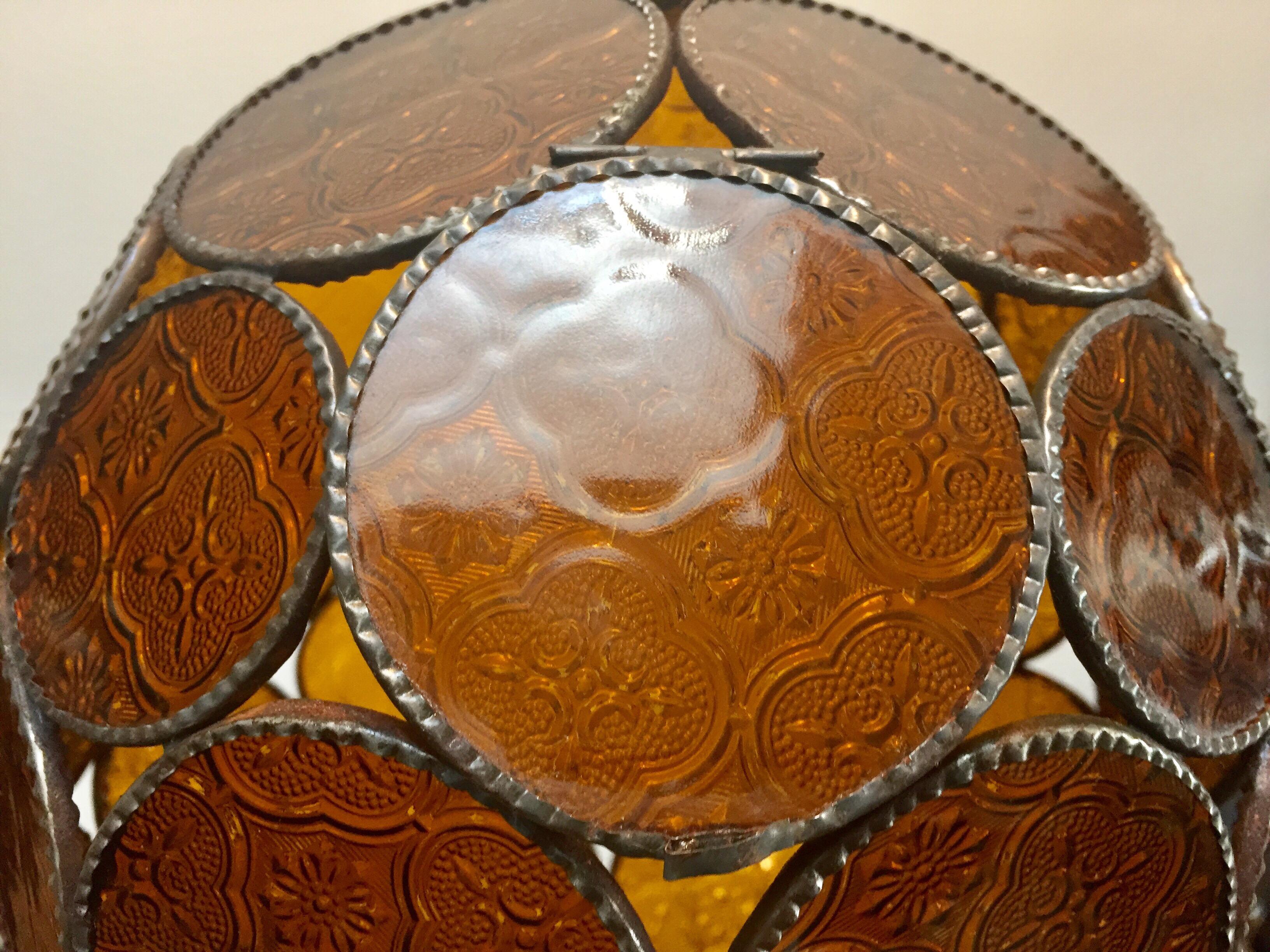 Handcrafted Moroccan Moorish Amber Glass Lantern or Orb Pendant 1
