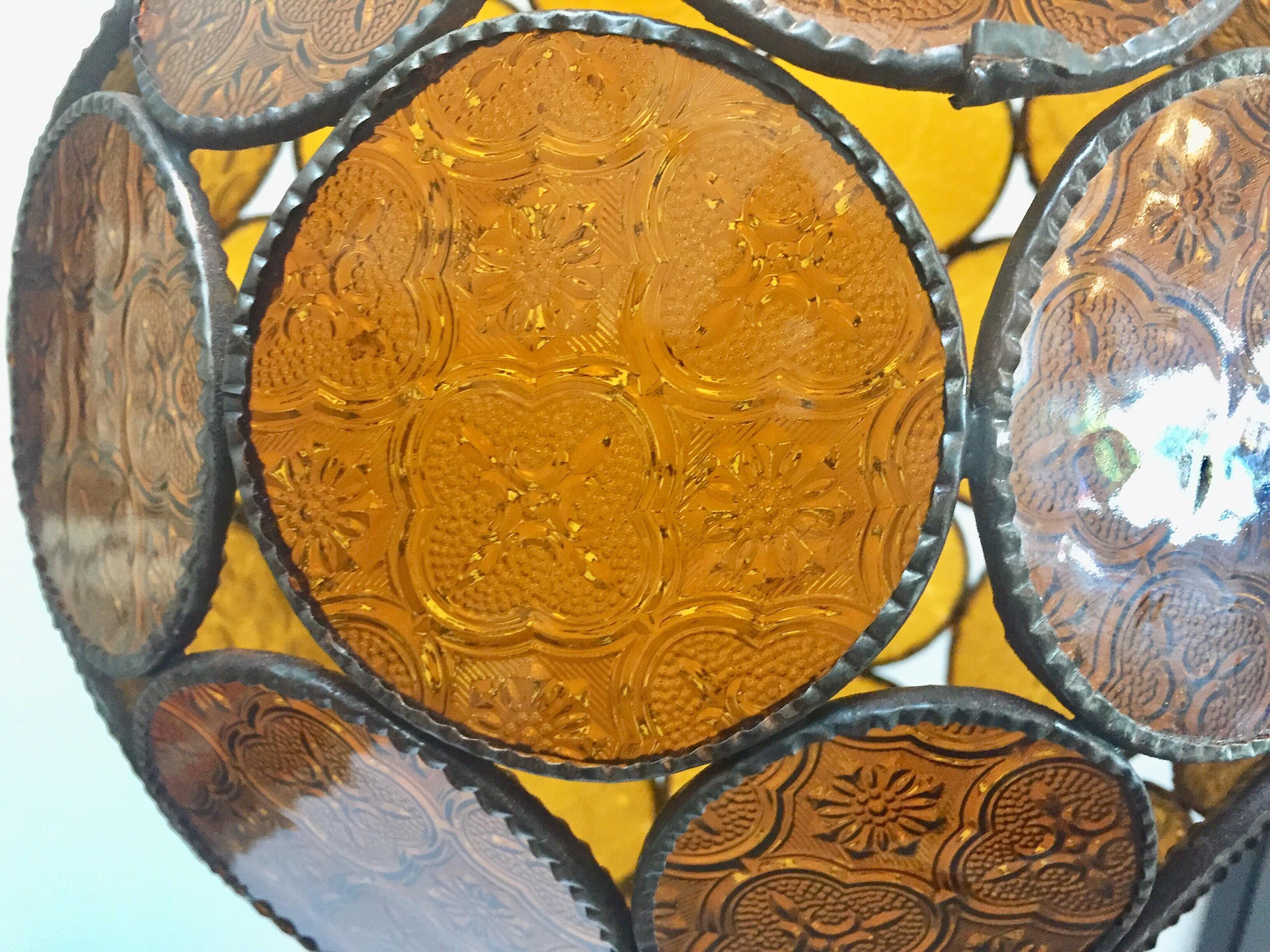 Handcrafted Moroccan Moorish Amber Glass Lantern or Orb Pendant 2