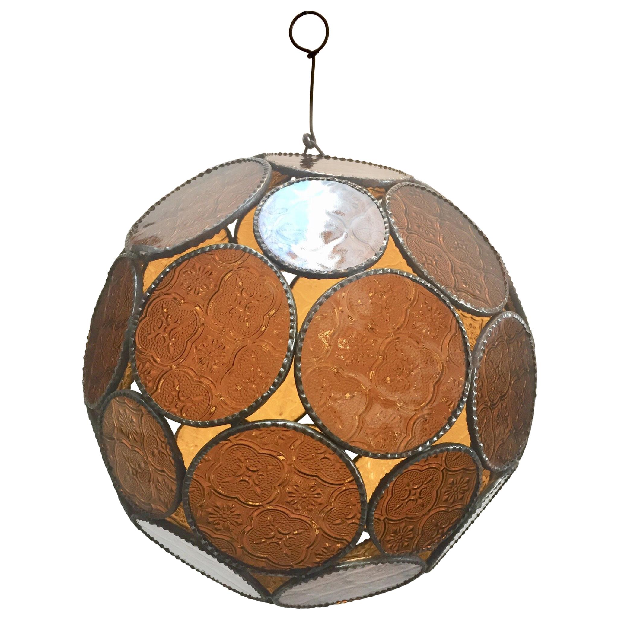 Handcrafted Moroccan Moorish Amber Glass Lantern or Orb Pendant