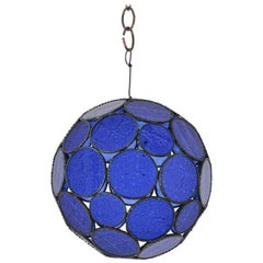 Lanterne orbe marocaine en verre mauresque avec verre bleu, fabriquée à la main