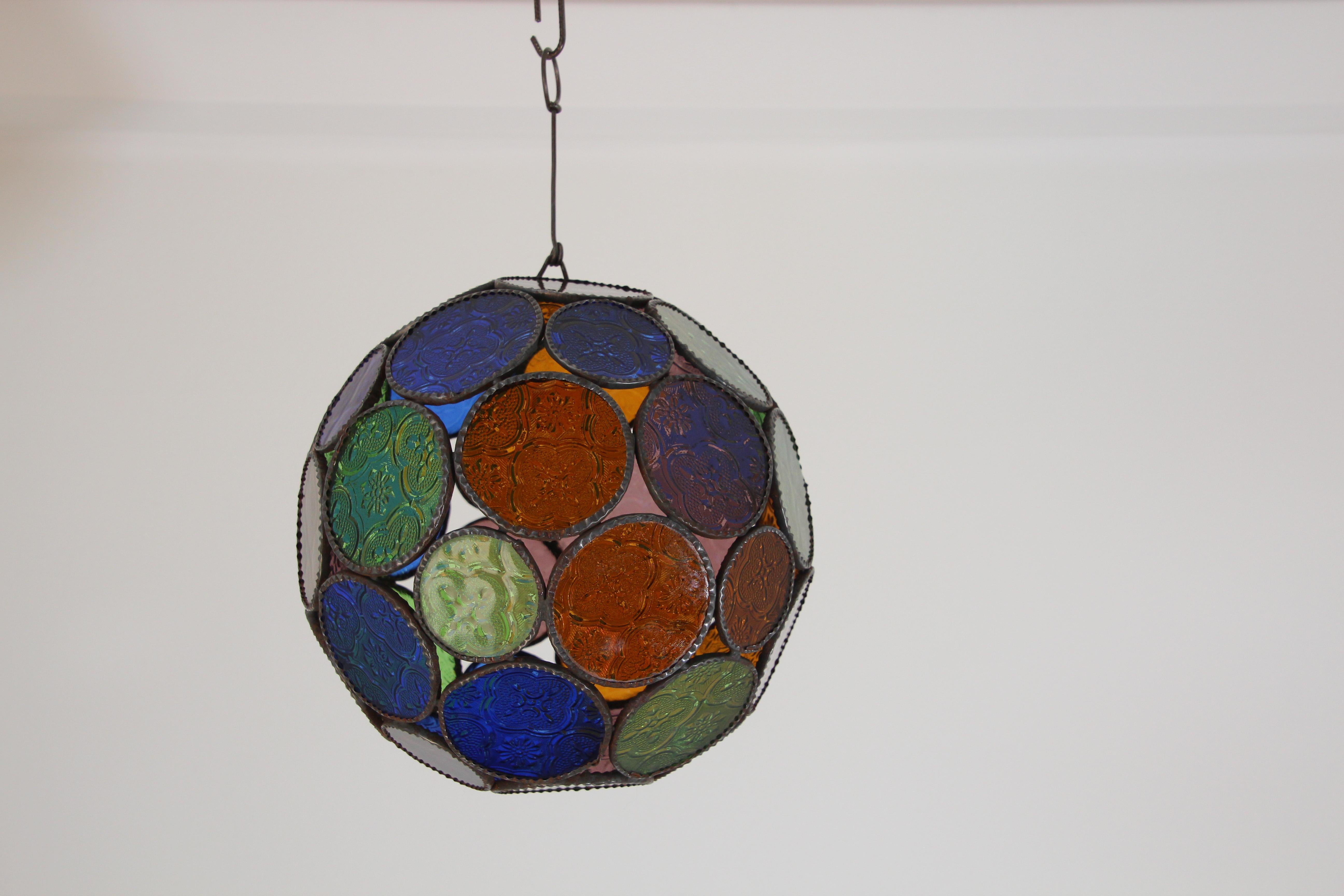 Handcrafted Moroccan Moorish Glass Orb Lantern with Multi-Color Glass For Sale 13