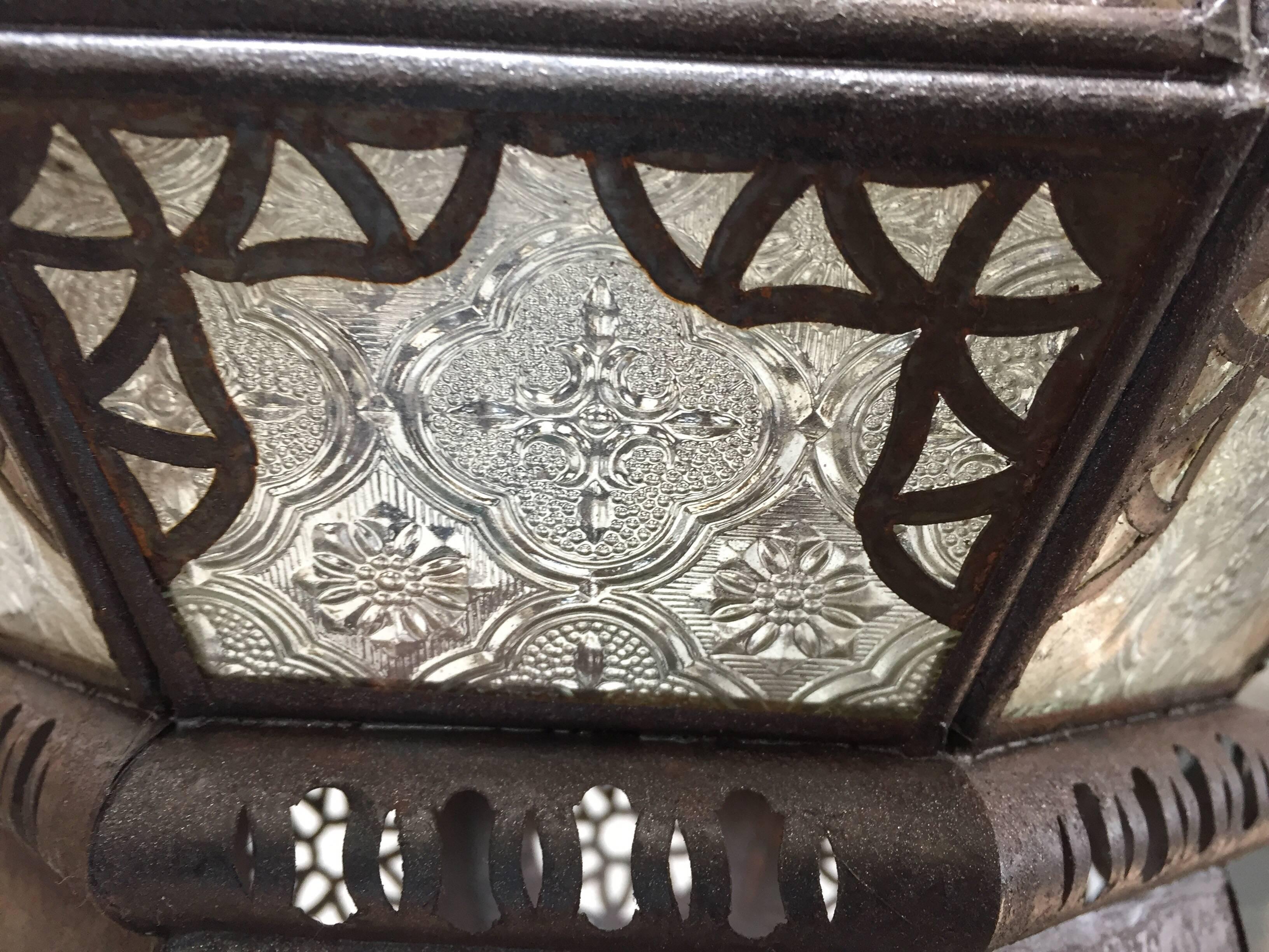 Handcrafted Moroccan Moorish Metal Filigree and Glass Lantern Pendant 4