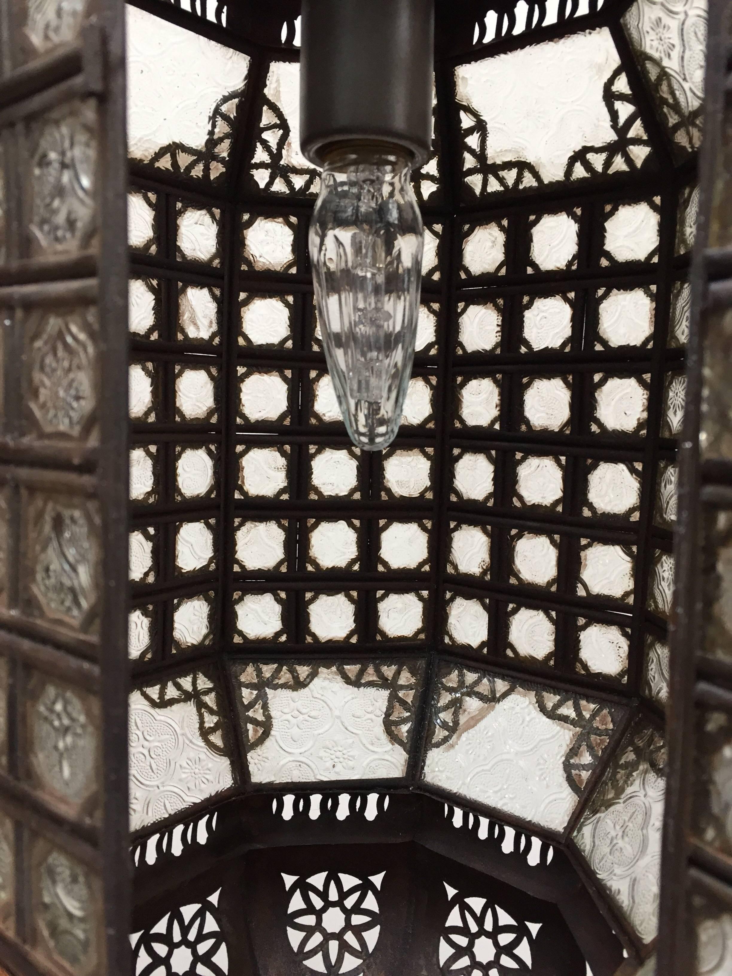Handcrafted Moroccan Moorish Metal Filigree and Glass Lantern Pendant 5