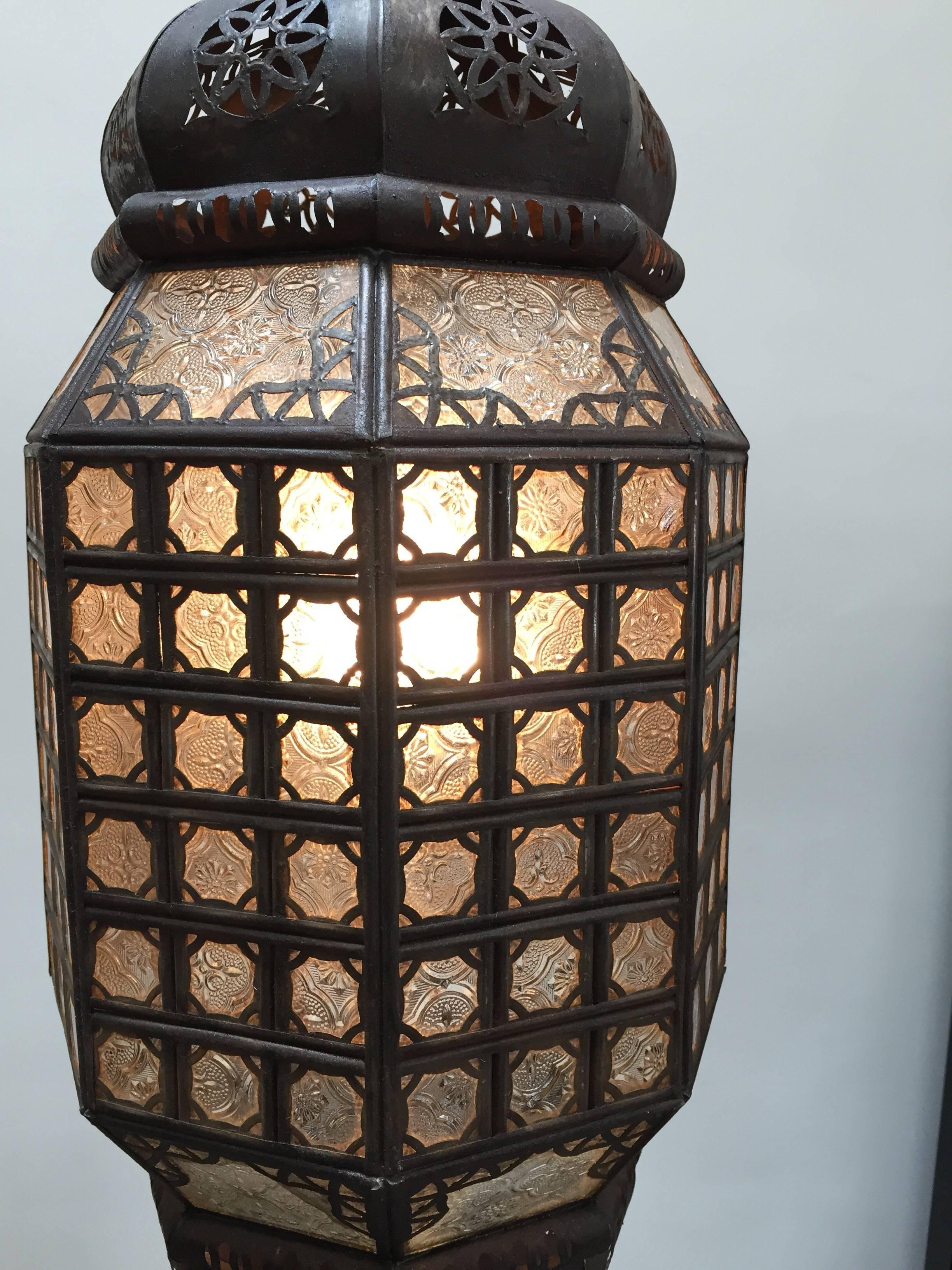 Handcrafted Moroccan Moorish Metal Filigree and Glass Lantern Pendant 7