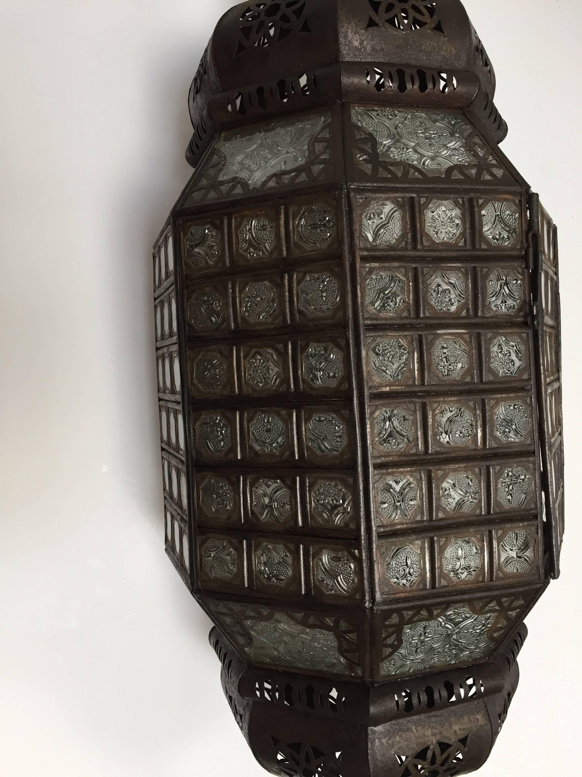 Handcrafted Moroccan Moorish Metal Filigree and Glass Lantern Pendant 10