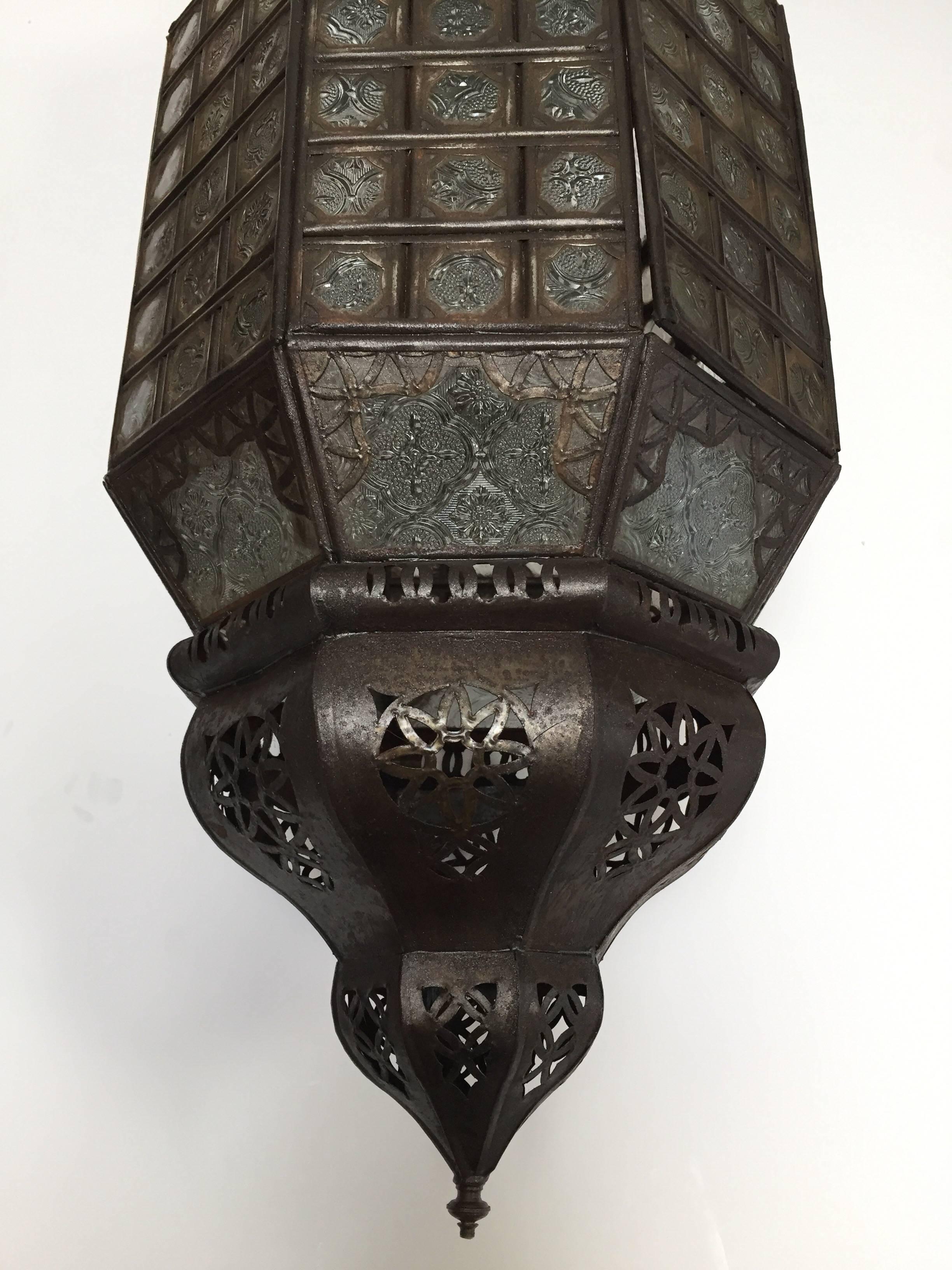 Handcrafted Moroccan Moorish Metal Filigree and Glass Lantern Pendant 12