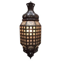 Moroccan Glass Lantern with Metal Filigree and Clear Glass
