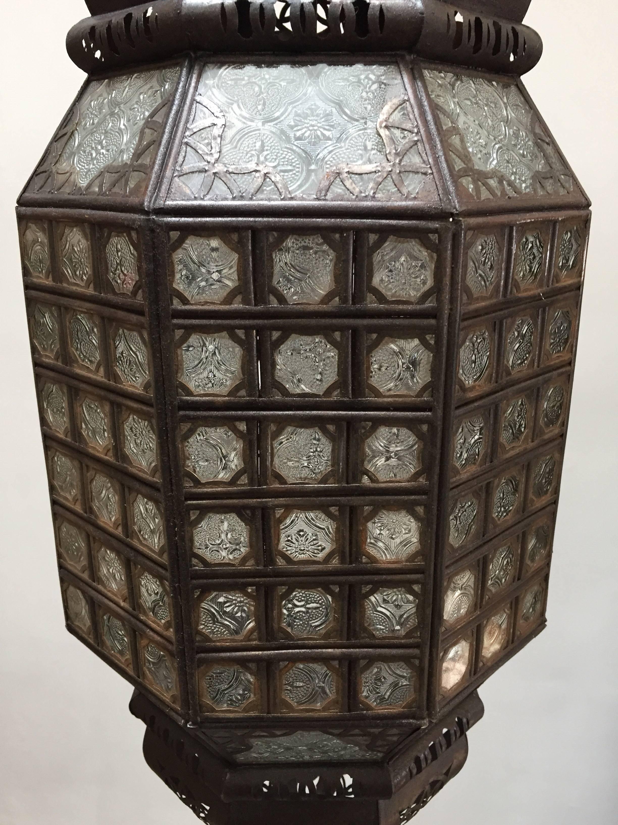 Handcrafted Moroccan Moorish Metal Filigree and Glass Lantern Pendant 1