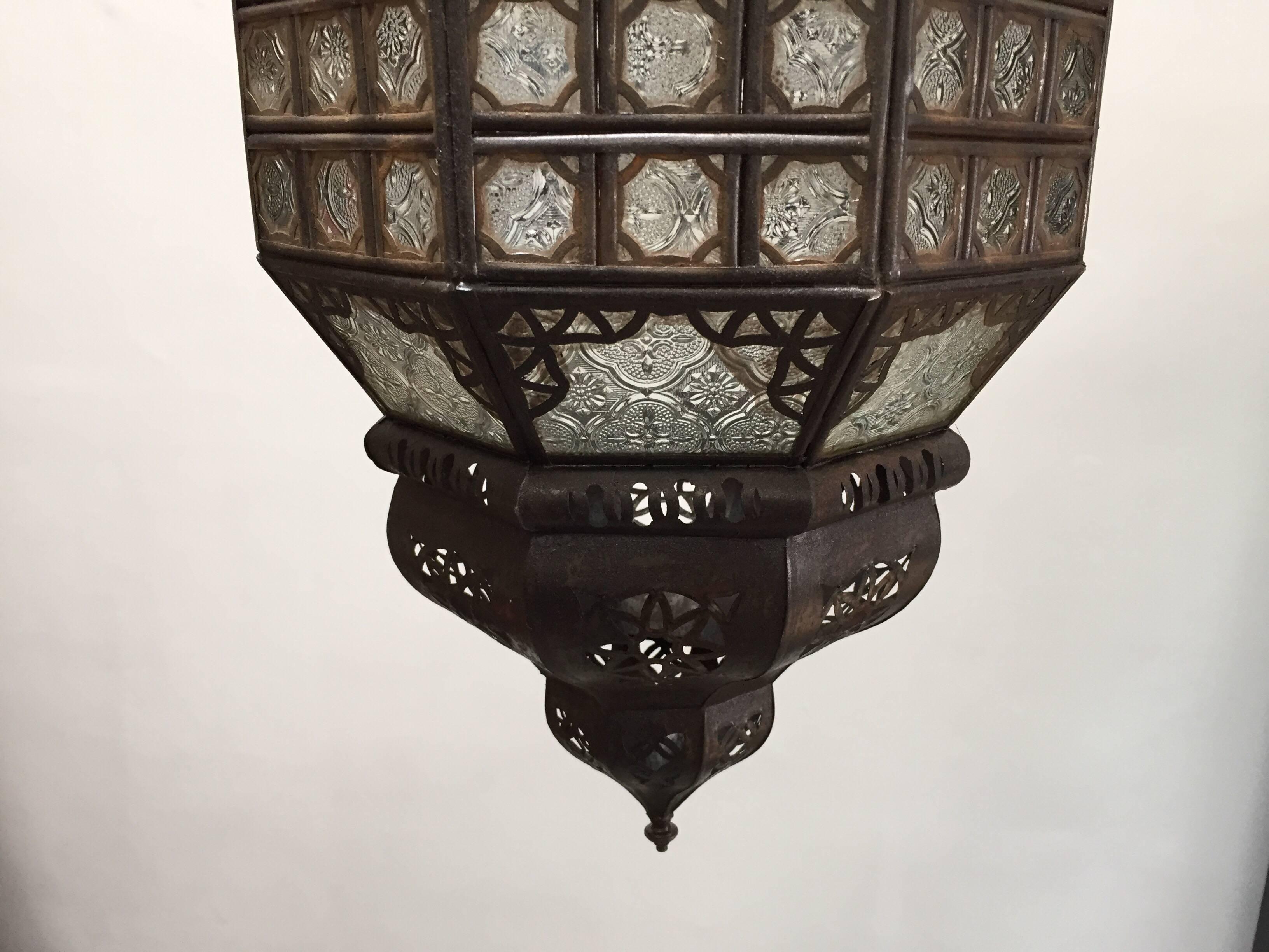 Handcrafted Moroccan Moorish Metal Filigree and Glass Lantern Pendant 2
