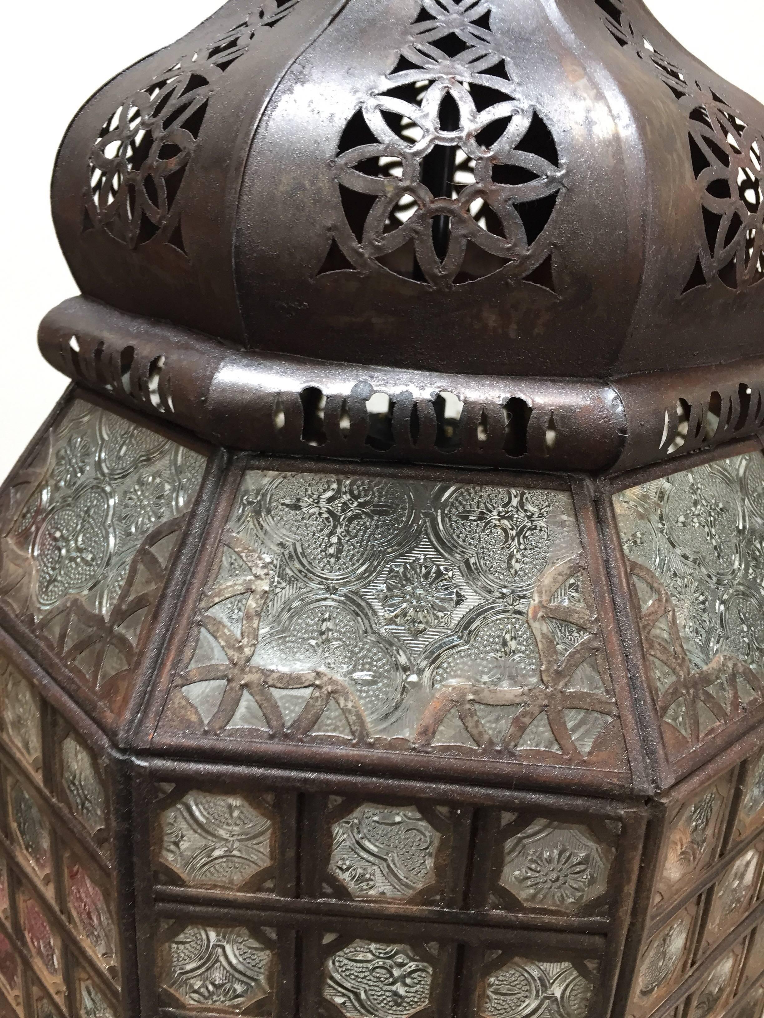 Handcrafted Moroccan Moorish Metal Filigree and Glass Lantern Pendant 3