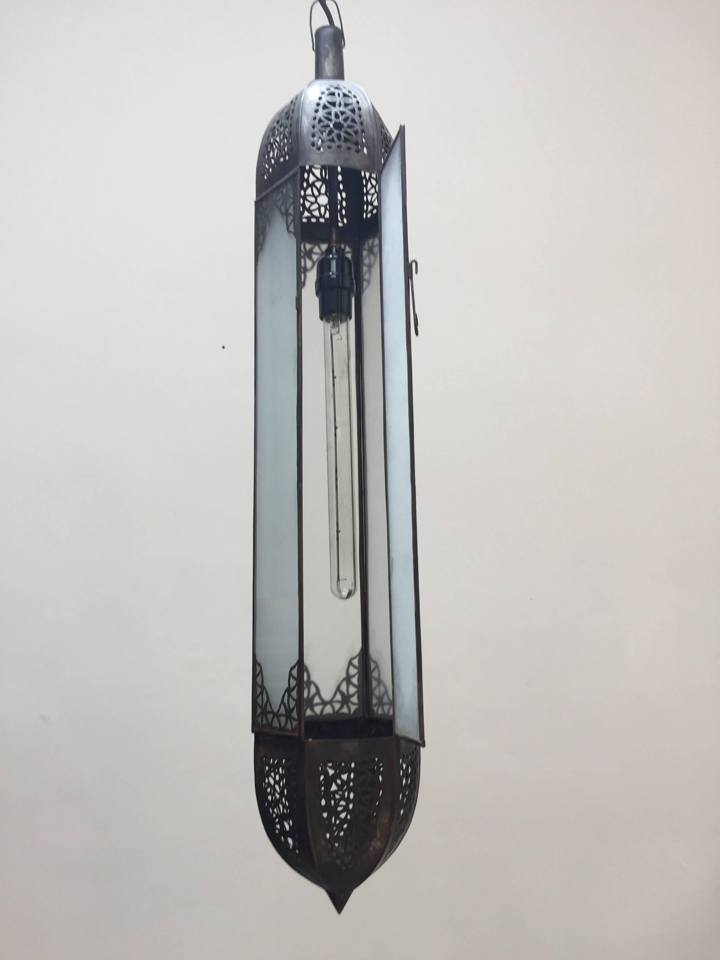 Handcrafted Moroccan Moorish Milky Glass Pendant Light For Sale 5