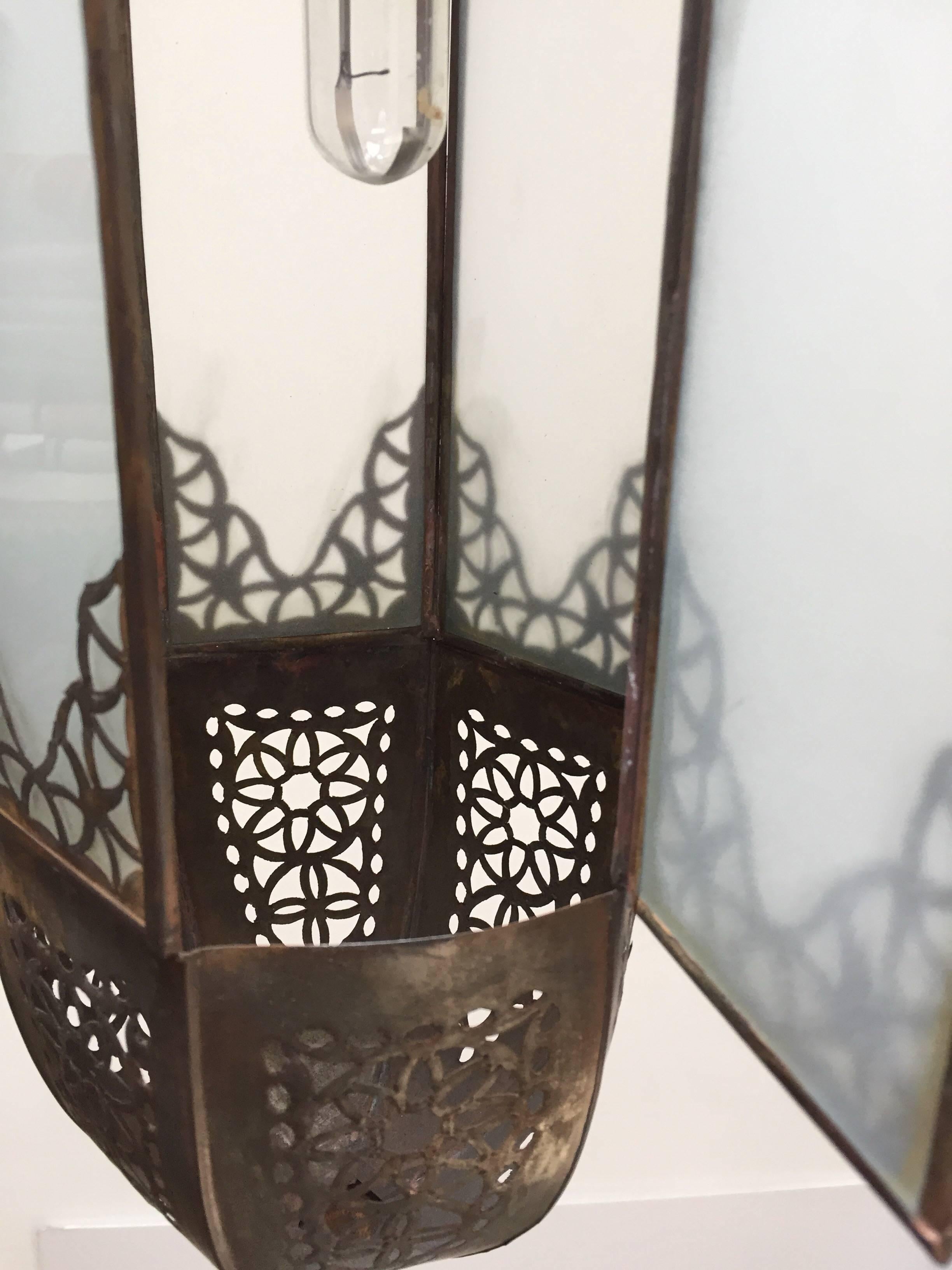 Handcrafted Moroccan Moorish Milky Glass Pendant Light For Sale 6
