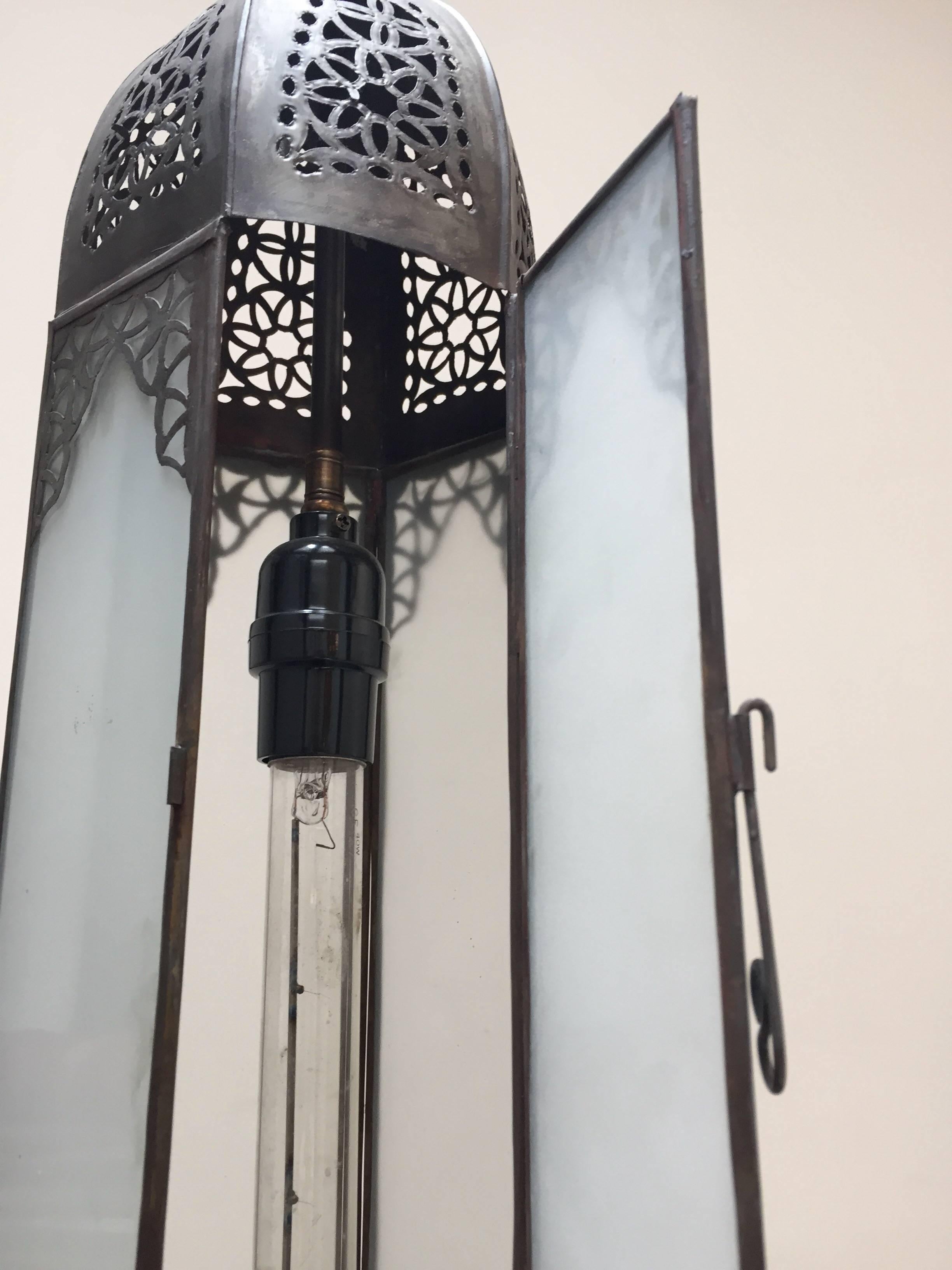 Handcrafted Moroccan Moorish Milky Glass Pendant Light For Sale 8