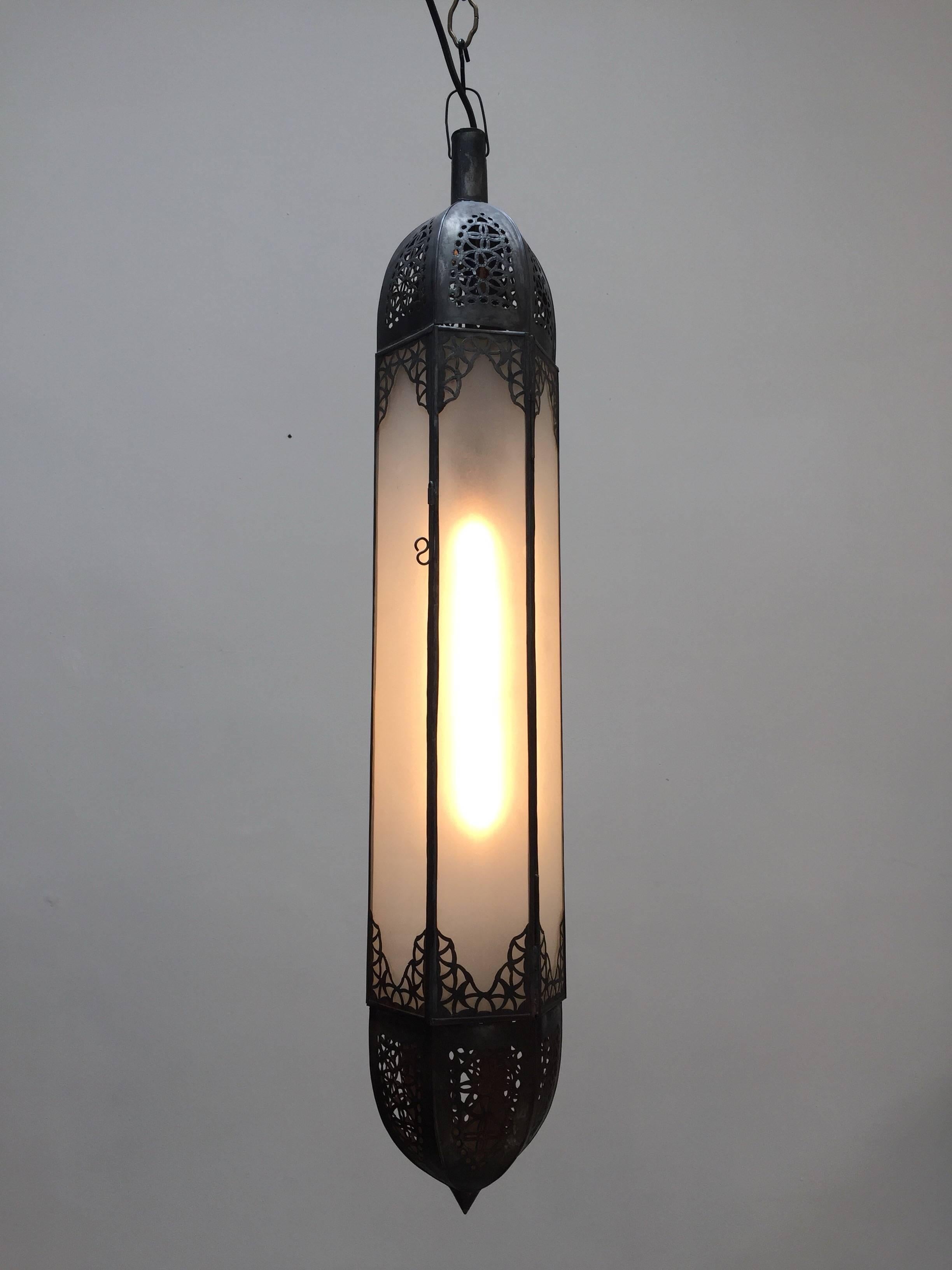 Hand-Crafted Handcrafted Moroccan Moorish Milky Glass Pendant Light For Sale