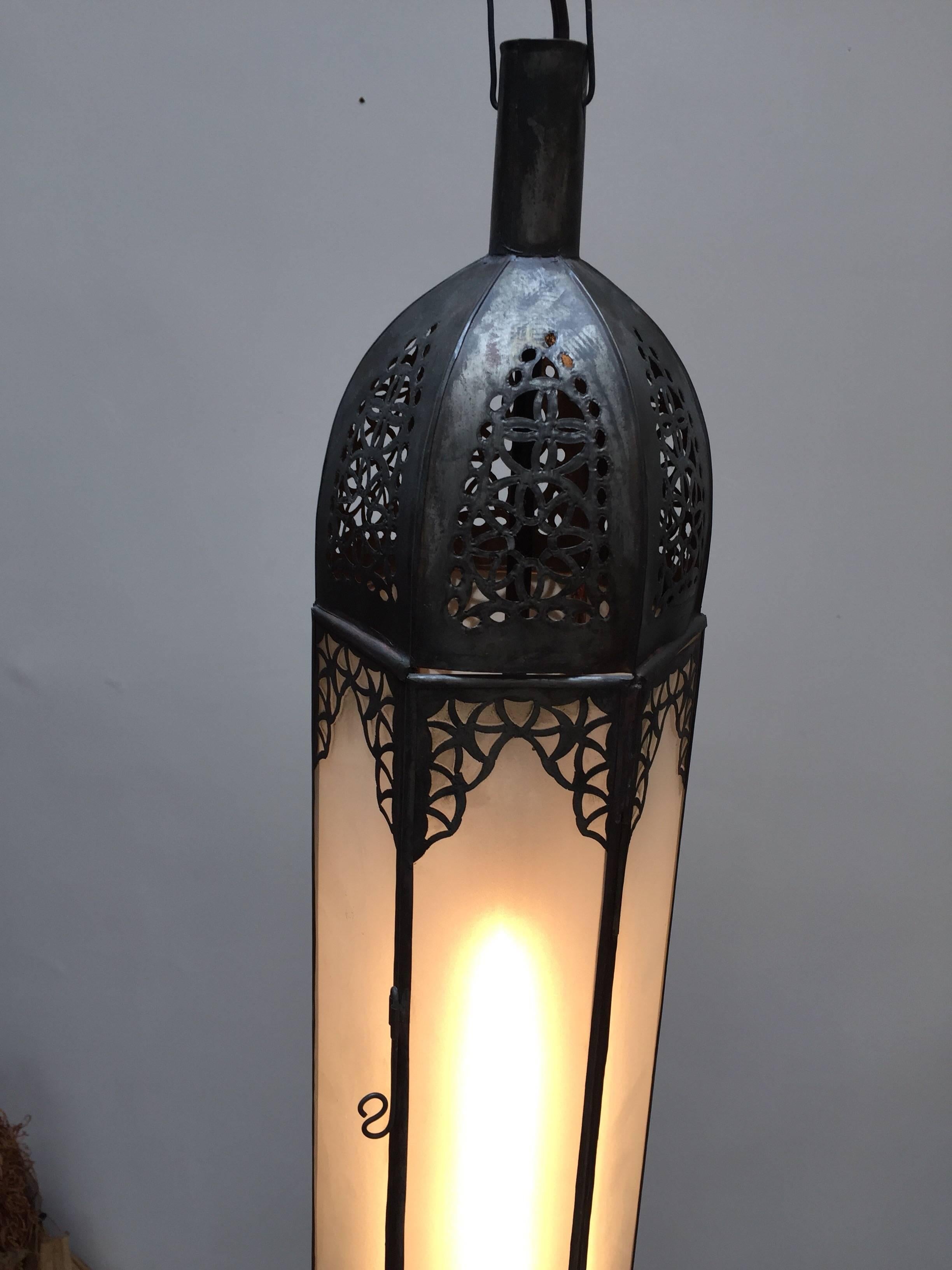 20th Century Handcrafted Moroccan Moorish Milky Glass Pendant Light For Sale