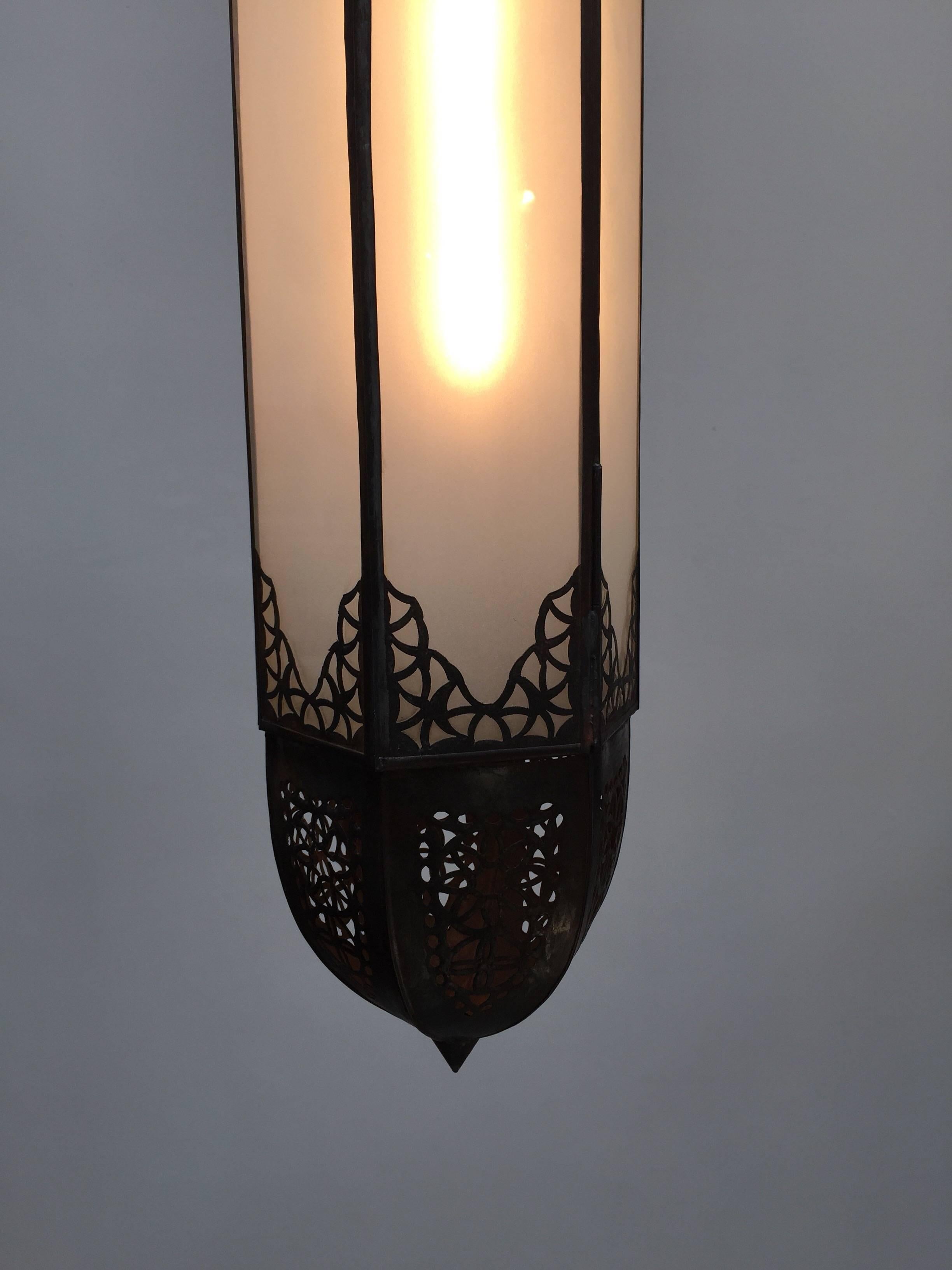 Handcrafted Moroccan Moorish Milky Glass Pendant Light For Sale 1