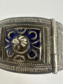 Handcrafted Moroccan Silver Bracelet with Enamel, Jewish Bridal Jewlery