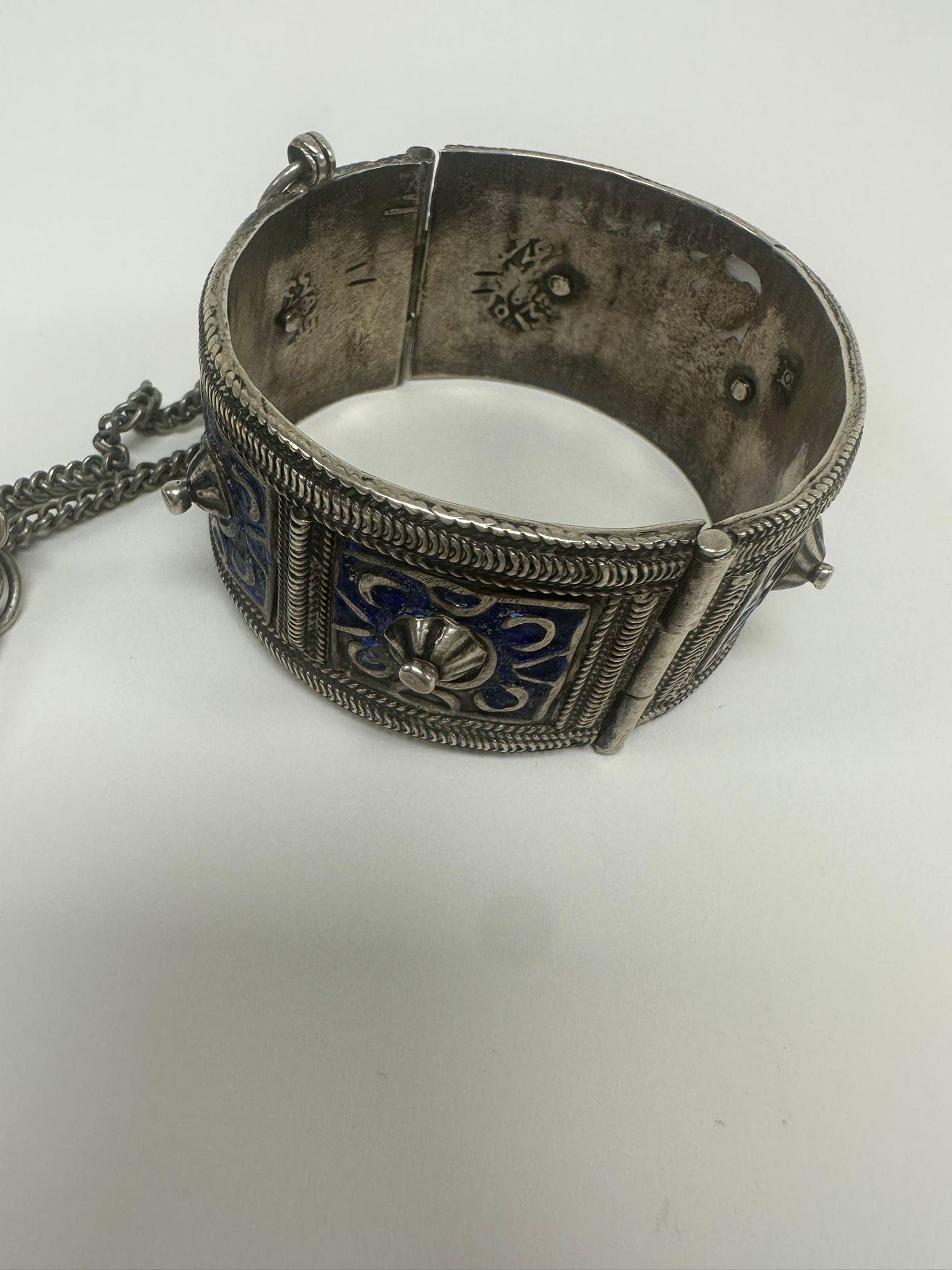 Hand-Crafted Handcrafted Moroccan Silver Bracelet with Enamel, Jewish Bridal Jewlery For Sale