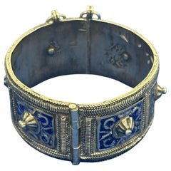 Handcrafted Moroccan Silver Bracelet with Enamel, Jewish Bridal Jewlery