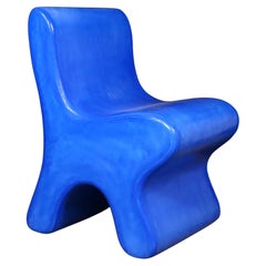 Handcrafted Moroccan Tadelakt Plaster Chair in Egyptian Blue