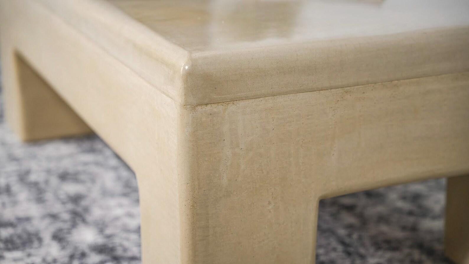 Hand-Carved Handcrafted Moroccan Tadelakt Top Plaster Table in Sahara Ochre Finish For Sale