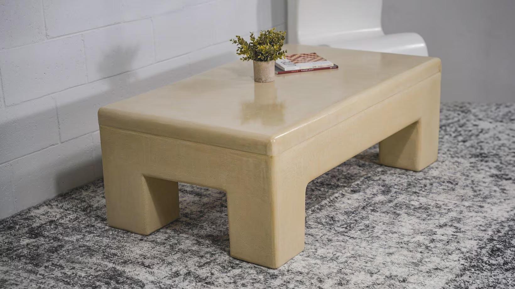 Handcrafted Moroccan Tadelakt Top Plaster Table in Sahara Ochre Finish In New Condition For Sale In Wilmington, DE