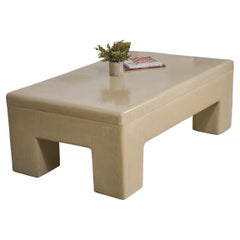 Mesa marroquí artesanal de yeso con tapa de tadelakt en acabado ocre sahariano