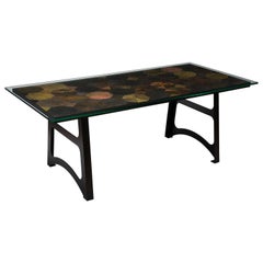 Handcrafted Mosaic Dining Table with Brass and Steel Tiles