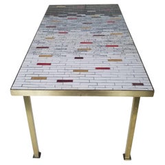 Hand Crafted Mosaic Tile Brass Framed Coffee Table York City Studio, c. 1950