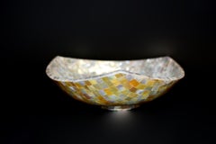 Handcrafted Mother of Pearl Bowl, Curved Square Design, Medium Size 8"