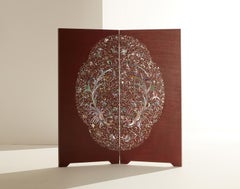 Handcrafted Mother of Pearl Phoenix Oriental Folding Screen by Arijian