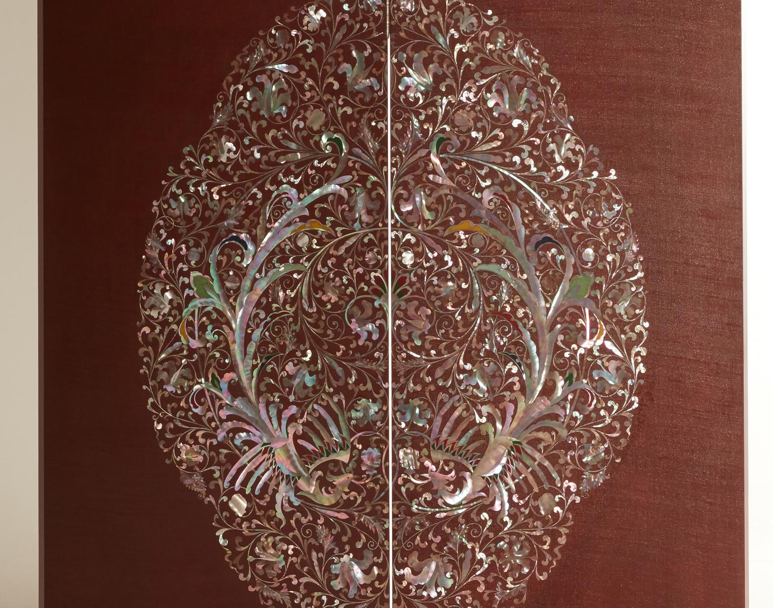 Handcrafted Mother of Pearl Phoenix Oriental Folding Screen by Arijian In New Condition In Namyangju-si, KR