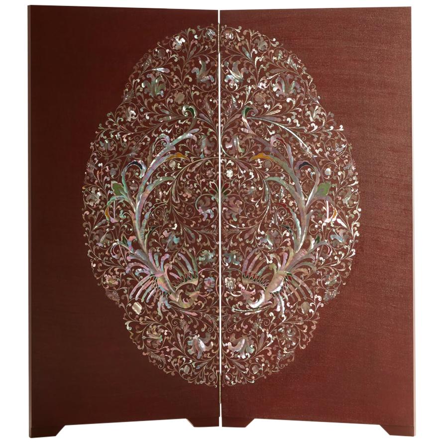 Handcrafted Mother of Pearl Phoenix Oriental Folding Screen by Arijian