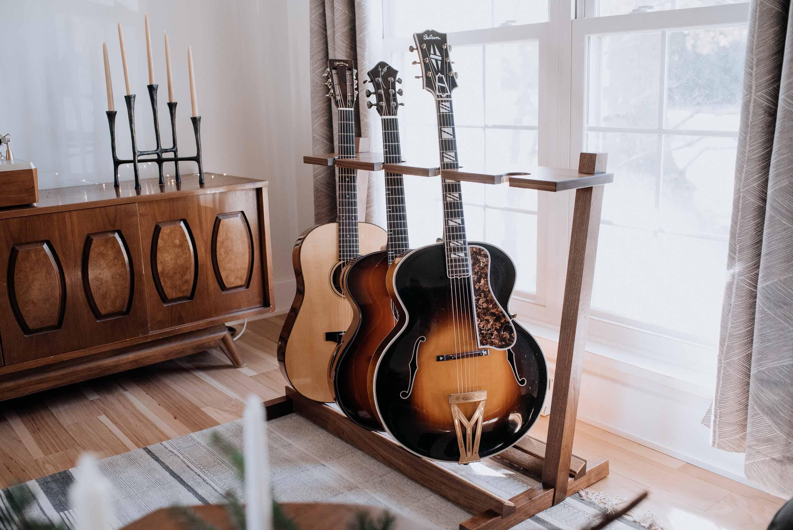 The Olin is our multi-guitar stand designed for easy access within your music space. This four-guitar display features a hand-crafted modern design with a minimalist aesthetic. We hand-select only the highest-grade local hardwoods from Pennsylvania