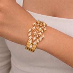 Handcrafted Multi Row SI/H Diamond Statement Bracelet 18 Karat Yellow Gold