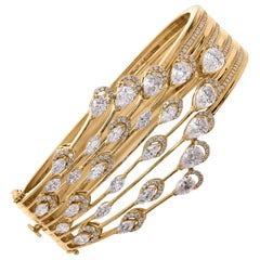 Handcrafted Multi Row SI/H Diamond Statement Bracelet 18 Karat Yellow Gold