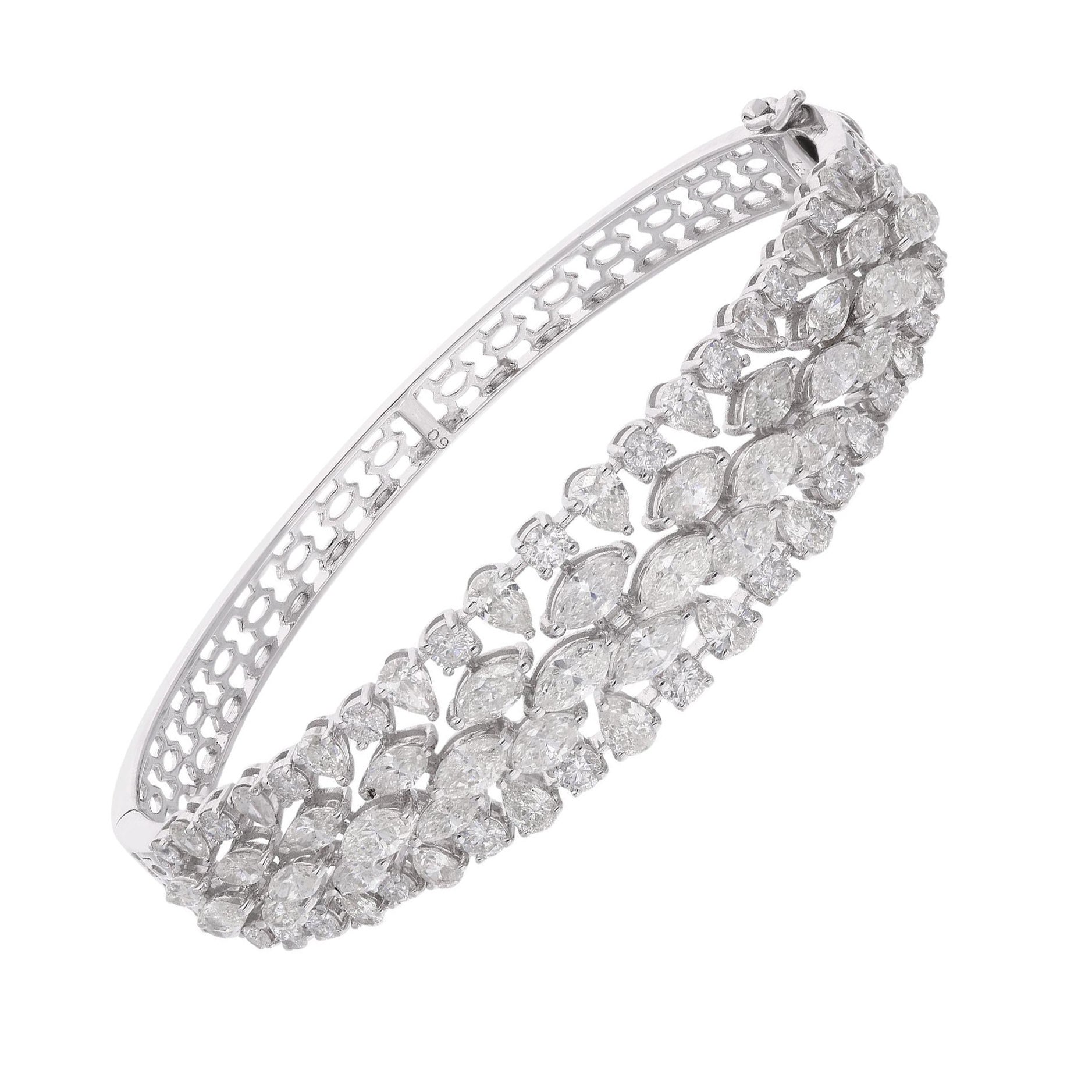 Bracciale artigianale con diamanti a forma multipla SI/H da 4,68 carati, oro bianco massiccio 14 carati