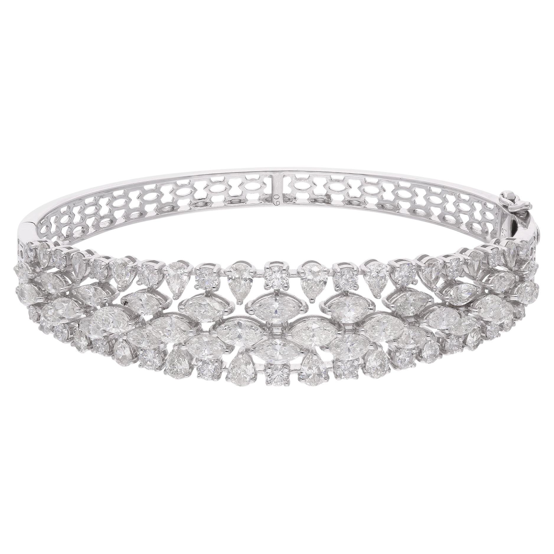 Handgefertigtes Multi Form SI/H 4.68Ct Diamant Armreif Armband 18k Massiv Weißgold im Angebot 1