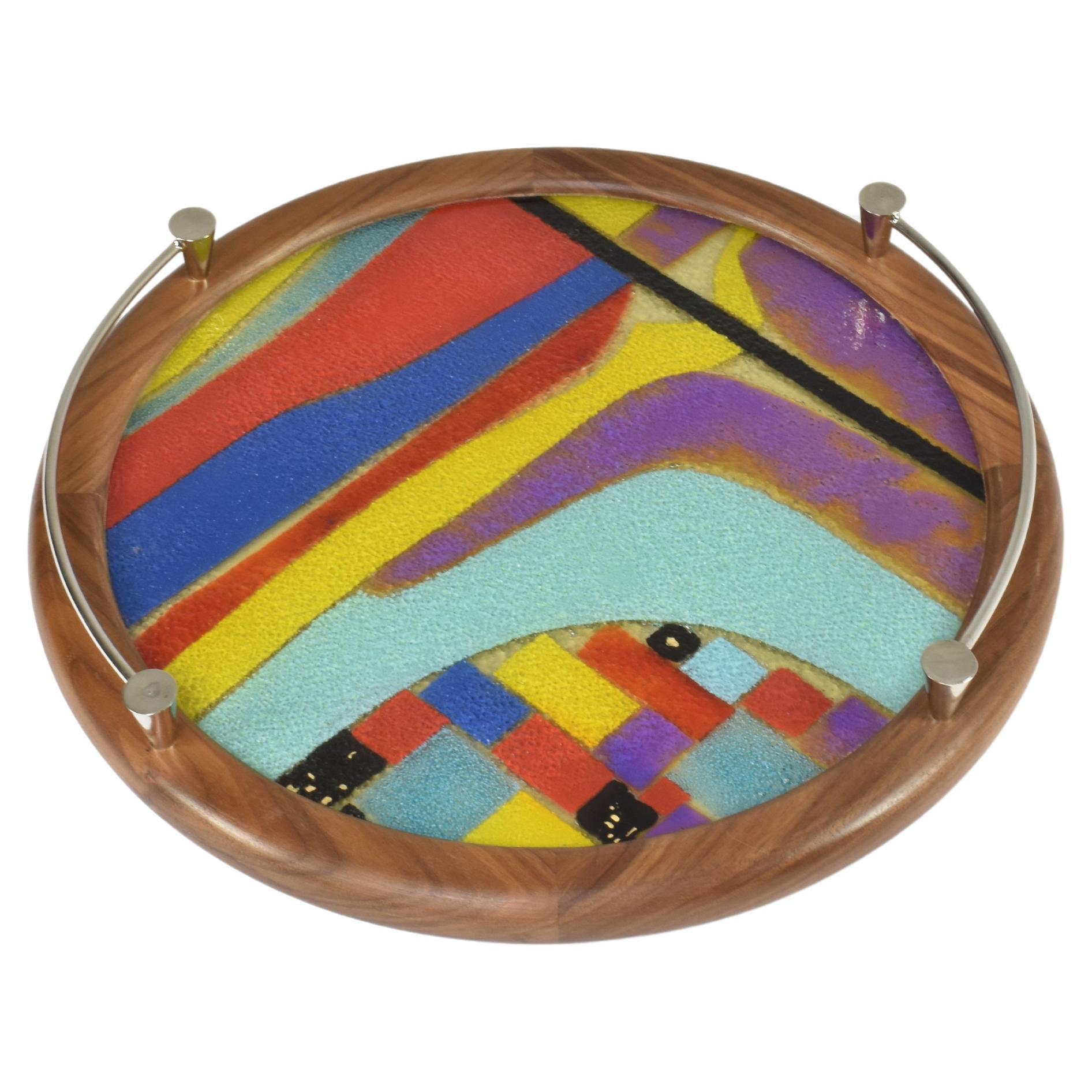 Handcrafted Multicolor Brass Artglass Tray by JAS