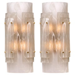 Handcrafted Murano Glass Alabaster Sconces with Brass Structure