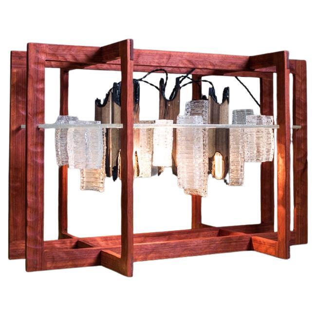 Araña Thule de cristal de Murano artesanal y madera quemada by Hillsideout en venta