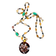 Handcrafted Murano Glass Pendant Necklace with Gemstone Chain, 21th Century