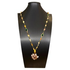 Handcrafted Murano Glass Pendant Necklace with Gemstone Chain, 21th Century