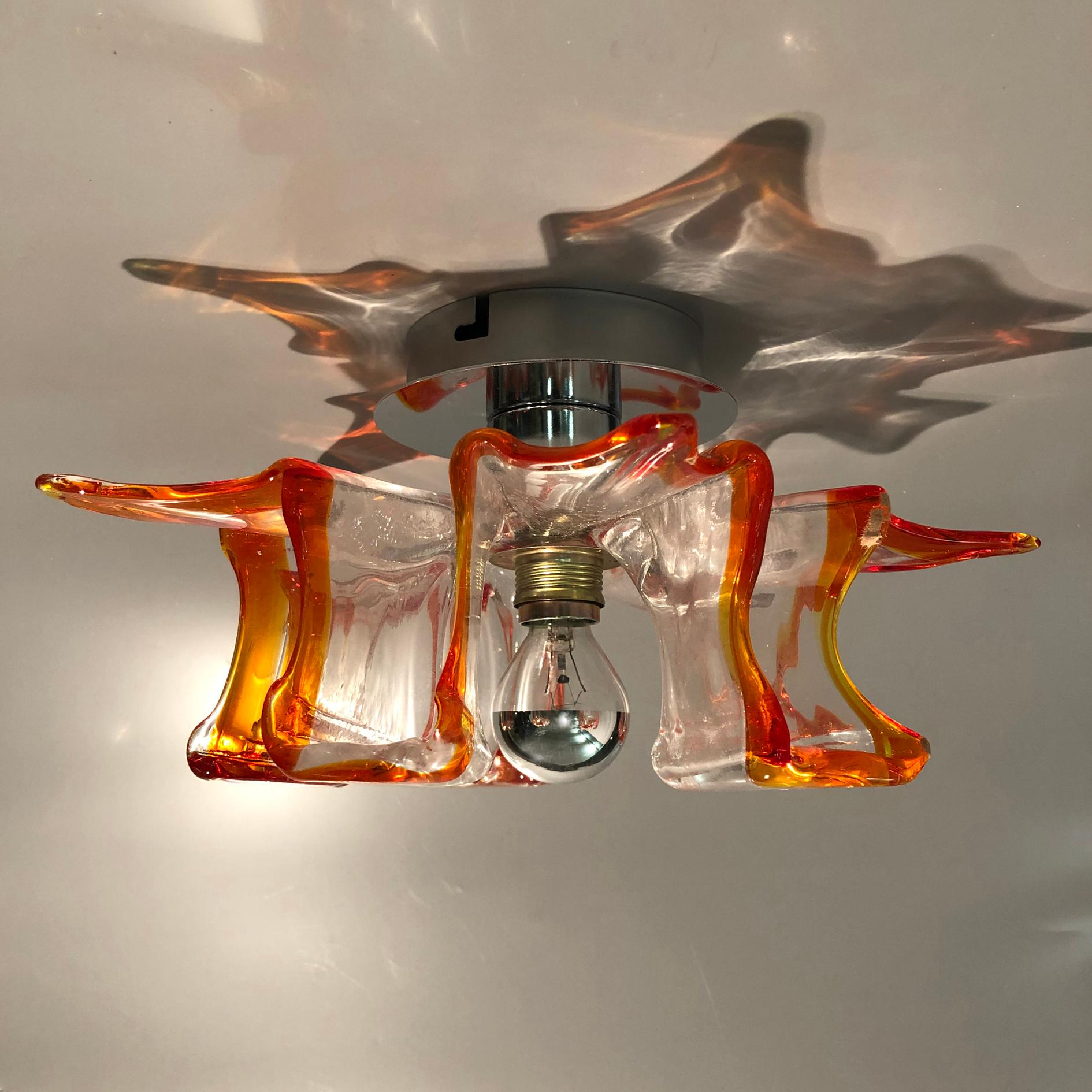 Mid-Century Modern Handcrafted Murano Glass Sconces or Flushmount by Effetre, Italy, 1960s For Sale