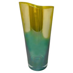 Vaso in vetro di Murano realizzato a mano da Ca dei Vetrai, verde e giallo, anni '70