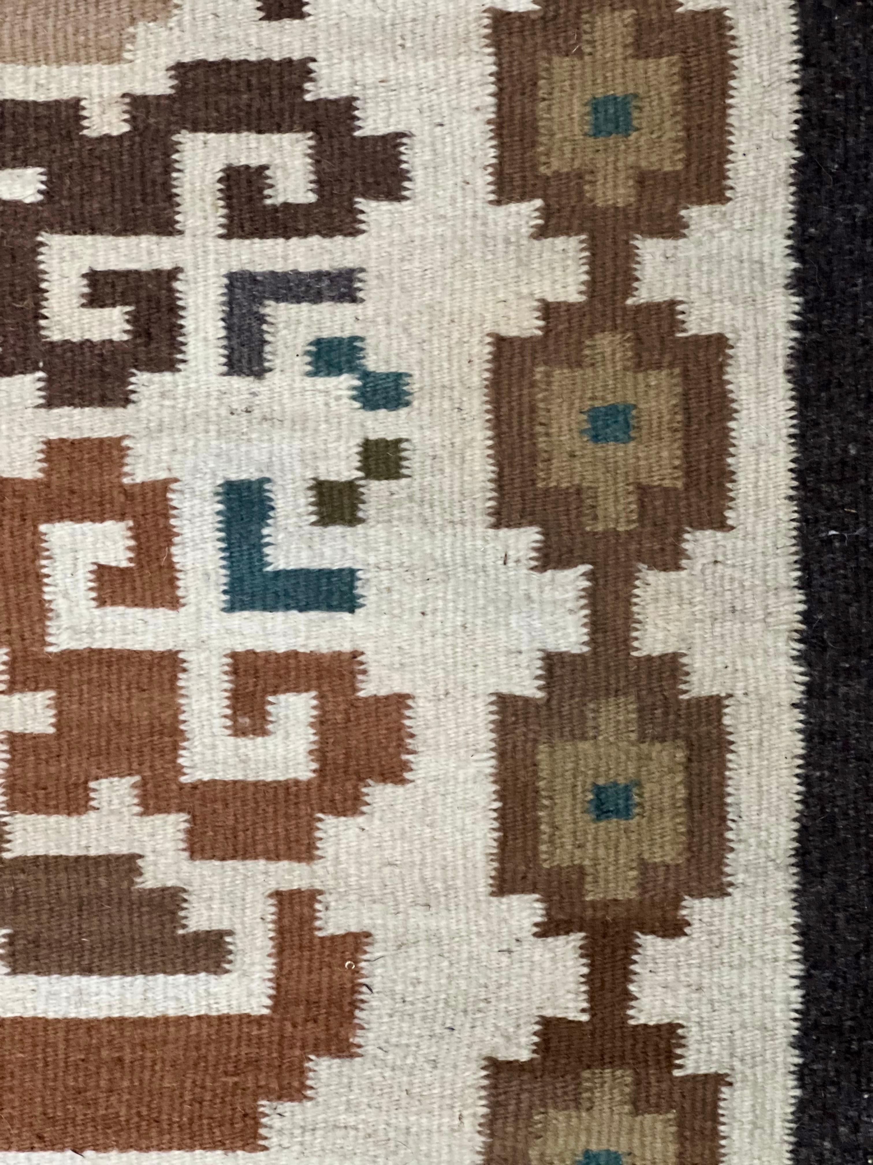 20th Century Handcrafted Native American Navajo Rug in Brown, Cream and Turquoise For Sale