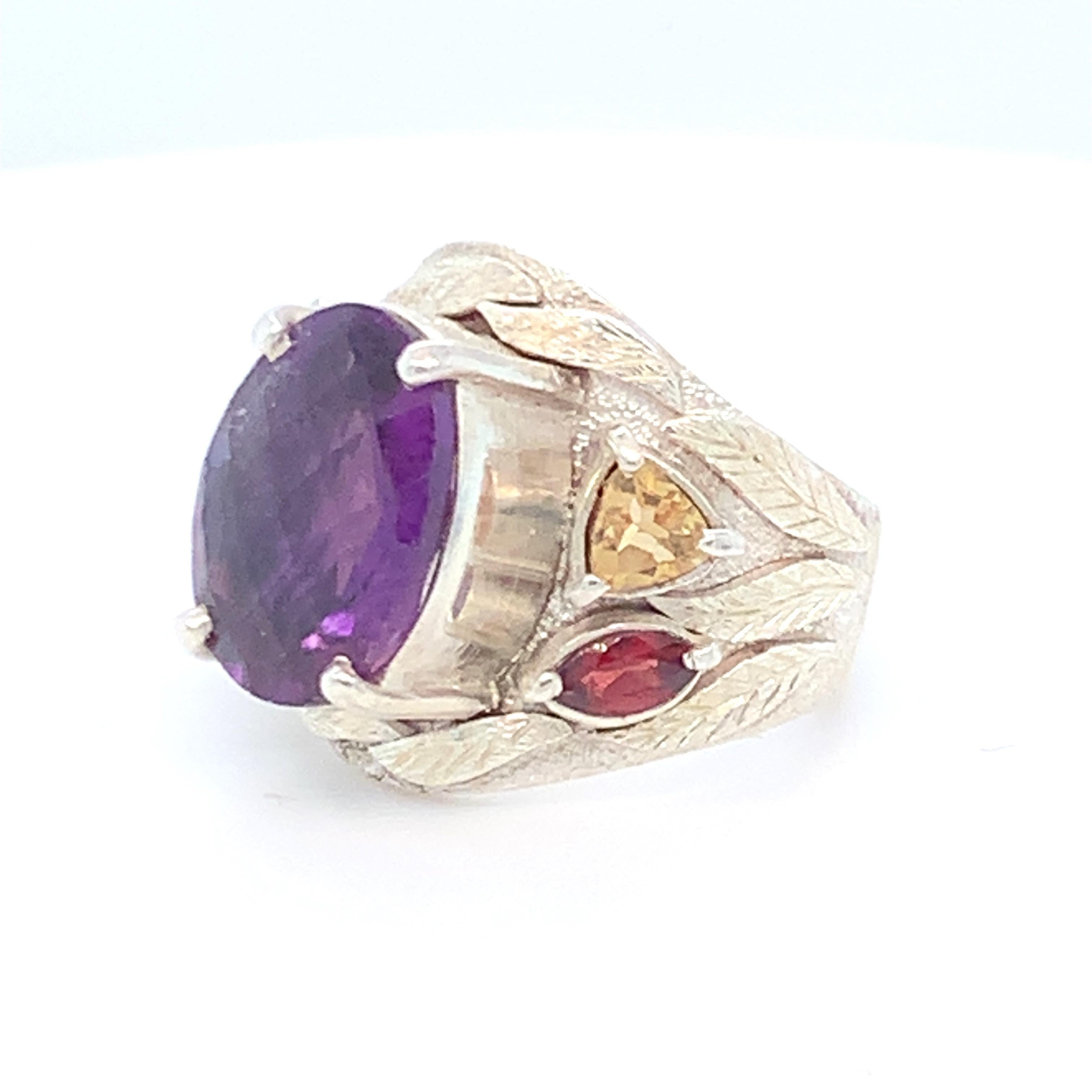 Handcrafted Natural Amethyst One of a Kind Sterling Silver Cocktail Ring For Sale 4